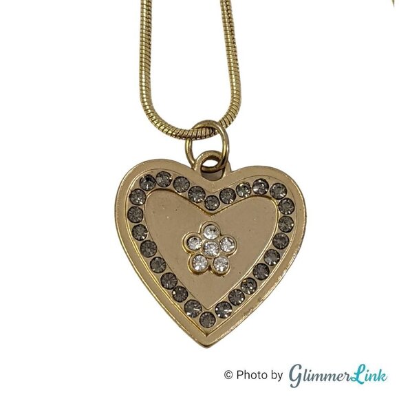 Heart Flower Crystals Gold Tone Pendant Necklace - Picture 2 of 9